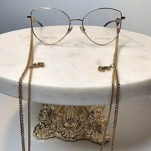 JIMMY‎ CHOO 52 MM gold-toned women's eyeglasses frames with removable chain.